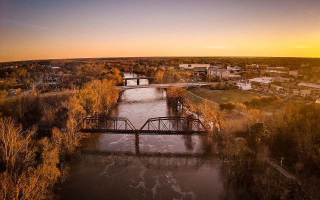 Aerial view of the Flint River in downtown Albany, Georgia USA – Albany, cheap car insurance in Georgia